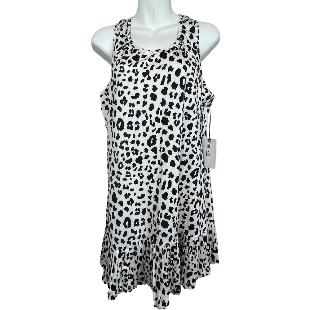 NWT Tail Activewear L‎ Black White Animal Print Sleeveless Dress Coletta 32"